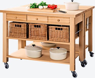 Landhaustisch mit 3 Weidenkörben, 120 x 60 cm, 59 kg