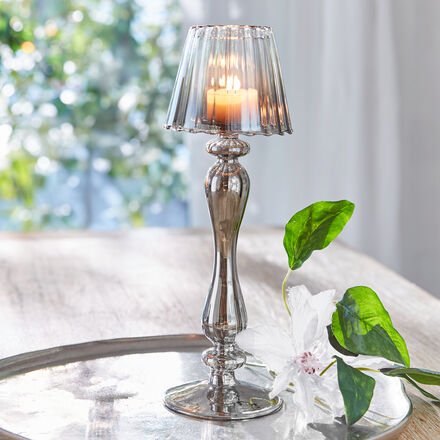 Glas-Windlicht - Lampenform, abnehmbarer Lampenschirm, für Teelicht, stimmungsvolles Licht, Tischdeko, Smoke, Ø 9 cm, 29...