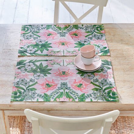 Tischsets mit Blumenmotiv, 2 Stück, 35 x 48 cm, 100 % Bio-Baumwolle, jacquardgewebt, Maschinenwäsche 40 °C