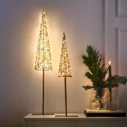 LED-Leuchttanne groß - Metall goldfarben, B/T/H 20/11/100 cm, Lichterkette mit 200 warmweißen LEDs, 5 m Zuleitung, Fernb...