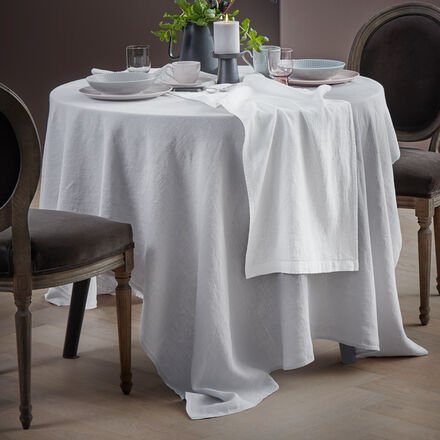 Tischläufer uni Weiß, 45 x 150 cm, 100 % Leinen, waschbar bei 60 °C