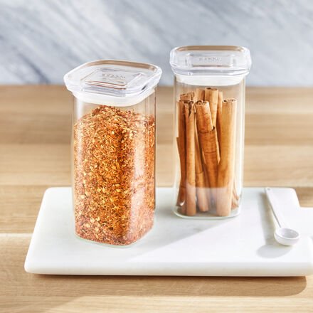 2er-Set Gewürzgläser 320 ml - Hartglas, B/T/H 6 x 6 x 13,5 cm, luftdicht, stapelbar, Vorratsdosen für Gewürze, Kräuter, ...