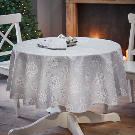 Tischdecke Christbaumkugeln, Ø 160 cm, silber