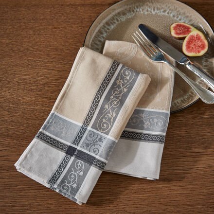 4er-Set Stoffservietten "Versailles" - Baumwolle, Beige, edler Glanz, strapazierfähig, Jacquardgewebe, Ornamentdesign, f...