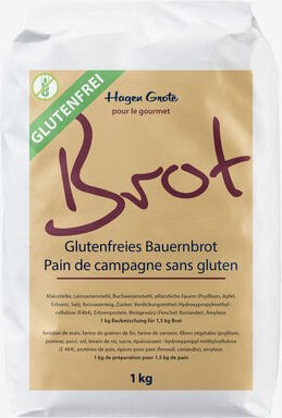 Hagen Grote Bauernbrot-Backmischung glutenfrei 2 x 1 kg - weiche Krume, knusprige Kruste, für 1,5 kg Brot, einfache Zube...