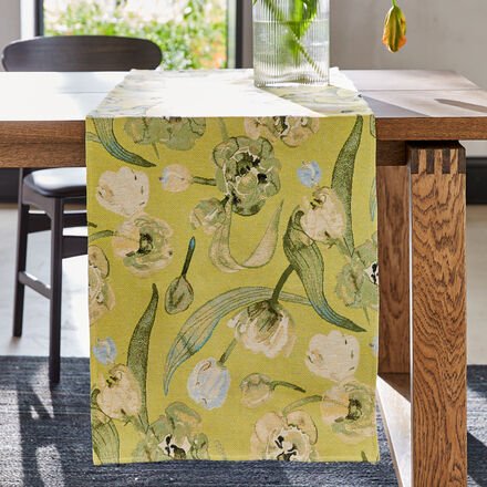 Tischläufer mit Aquarell-Blüten 48 x 140 cm - Jaquardgewebt, pastellfarben, 60% Polyester, 40% Baumwolle, maschinenwasch...