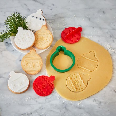 Plätzchen-Ausstecher, 3-tlg. Set, für Weihnachtskugel-Kekse Ø 7 cm