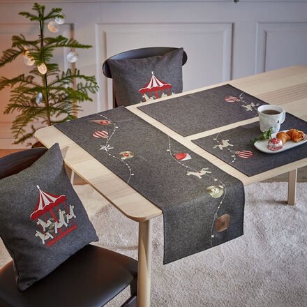 Woll-Tischläufer, Grau, 32 x 96 cm, Wolle/Polyester/Polyacryl/Polyamid