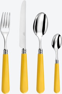 Besteckset "Solid" 4-tlg, Lambert, Farbe: Gelb - Set mit jeweils 1 Messer, 1 Gabel, 1 Esslöffel und 1 Kaffeelöffel, 72 %...