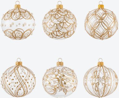 6er Set Christbaumkugeln, Klar/Gold, klein, Ø 6 cm