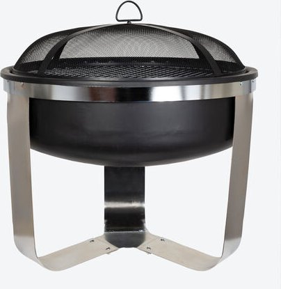 Feuerschale mit Grill Ø 65 cm - Stahl, inkl. Grillrost & Abdeckhaube, Edelstahl-Gestell, robust, schwarz, für Terrasse &...
