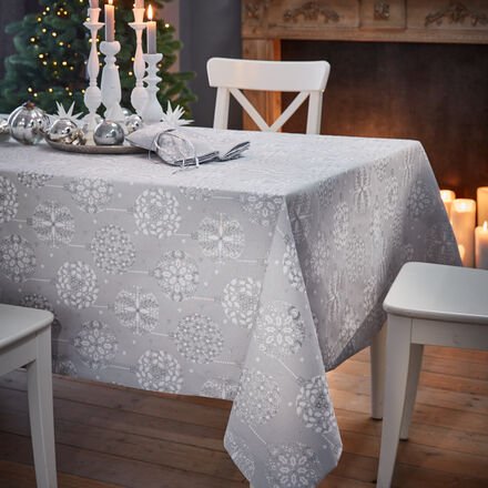 Tischdecke Christbaumkugeln, 140 x 140 cm, silber