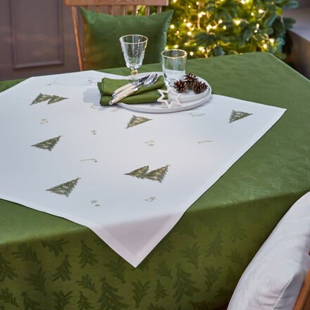 Tischdecke Stickerei Tannenbäume 85 x 85 cm, ecru, fleckabweisend