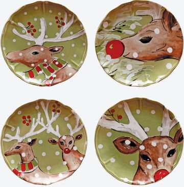 4er-Set Dessertteller Lustige Hirsche, grün, Ø 21 cm, 4 verschiedene Motive