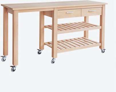 Hagen Grote Kücheninsel, groß, 175 x 60 x 90 cm (B/T/H), Buche massiv, Griffe Edelstahl, zwei Schubladen, mit Leichtlauf...