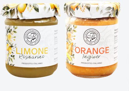 Sizilianische Fruchtaufstriche, 2er-Set Zitrone-Rosmarin & Orange-Ingwer, 2 x 180 g, 80 % Frucht, ohne Farb- und Konserv...