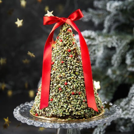 Schokoladen-Weihnachtsbaum 350 g - 3D, Zartbitter 70 %, Pistazienhülle, nussiger Crunch, handgefertigt, italienische Man...