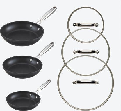 Profi-Pfannen 3 Set, Hartglasdeckel, (Ø 20, 24, 28 cm)