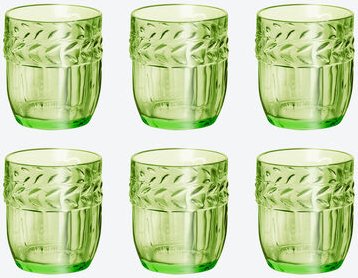 6er-Set Wasserglas Lorbeerdekor, grün, 400 ml