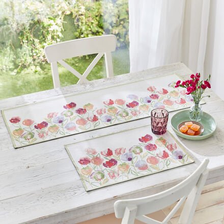Frühlingstischläufer mit Tulpenmotiv - Gobelin, 70 % Baumwolle, 30 % Polyester, 32/96 cm