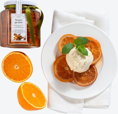 Eingelegte Orangen 400 g - mit Gewürzen in Weißwein eingekocht, fruchtig-süß & feinherb, italienische Manufaktur, tradit...