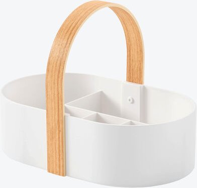 Aufbewahrungskorb - recycelter Kunststoff Weiß, oval, L/T/H 30/20/23 cm, vielseitig nutzbar, herausnehmbares Trenngitter...