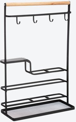 Küchen-Organizer - Metall/Bambus, 28,5 x 12 x 43,5 cm, für Gewürze, Messer, Tassen, Pfannenwender - Haken für Tassen, ab...