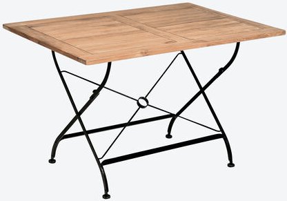 Gartenmöbel Teak Gusseisen Set 3: Tisch 120 x 80 cm + 2 Stühle + Bank