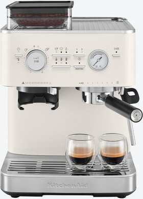 KitchenAid Espressomaschine halbautomatisch Creme - 15 Mahlgrade, 15 bar-Pumpe, für Espresso & Cappuccino, Edelstahl-Mah...