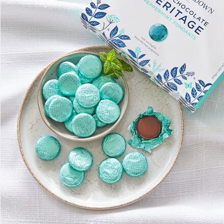 Pfefferminz-Fondants 200 g - 55 % dunkle Schokolade, mit echter Black Mitcham Pfefferminze, britische Confiserie, vegan,...