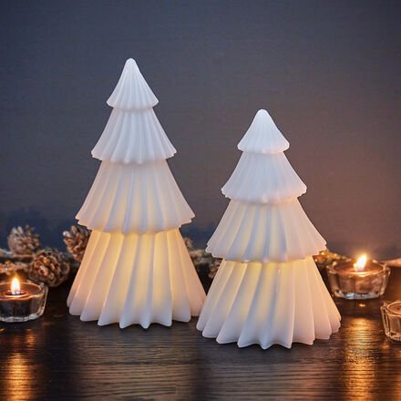 Tanne groß - Wachs, Weiß, mit LED-Beleuchtung, 11/19 cm, Timerfunktion, 3/AA-Batterien (nicht im Lieferumfang enthalten)