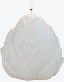 Artischocken-Kerze klein - Weiß, Ø/ ca. 12,6/12 cm, Gewicht ca. 710 g, pflanzliches und mineralisches Wachs, Docht, Bren...