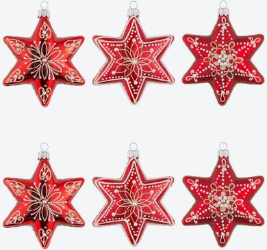 6er Set Christbaumschmuck, Stern Rot/Gold, groß, Ø 10