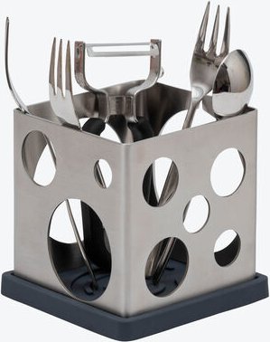 Küchen-Organizer Edelstahl - mit rutschfester Silikonmatte, vielseitig einsetzbar, spülmaschinenfest, 11,5 x 11,5 x 11 c...