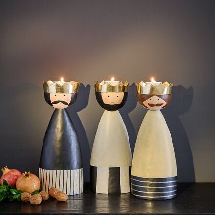 Kerzenhalter "König" - Metall, Beige, Teelichthalter, Ø/H 15/42 cm