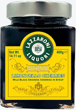 Limoncello-Amarena-Kirschen 400 g - wilde schwarze Kirschen verfeinert mit Limoncello, ideal für Desserts & Saucen, ohne...