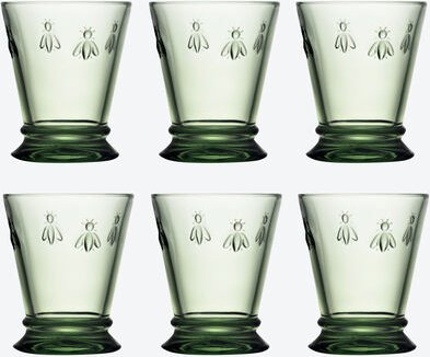 6er Set Wassergläser Bienen, Grün, 10 cm hoch, 270 ml