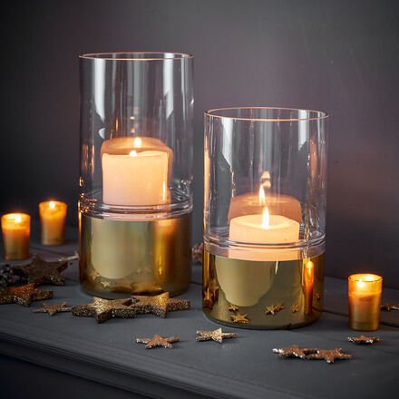 Glas-Windlicht, Gold, ø 25 cm, 12 cm hoch