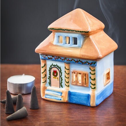 Thumbnail - Weihnachtshaus - Keramik, bunt von Hand bemalt, für Teelichter oder Räucherkerzen, Keramik, B/T/H ca. 8/7/12 cm