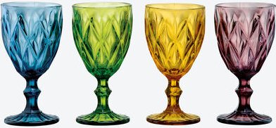 Vintage-Weingläser 4er-Set - 350 ml, bunt, durchgefärbtes Glas, klassischer Kelch, spülmaschinenfest, vielseitig verwend...