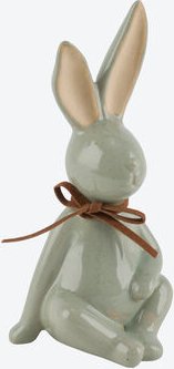 Hase mit Schleife, Keramik, Salbeigrün, 7 x 7 x 15 cm (B/T/H)