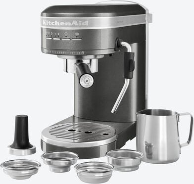 KitchenAid Espressomaschine - Silber, Metall-Korpus, 1,4 l, Dampfdüse, automatische Reinigung, 16 x 33 x 28,5 cm, 230V/1...