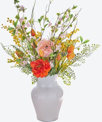 Julia Grote Strauß Ranunkeln und Tulpen Gelb-Orange, aus hochwertigem Textil- und Kunstmaterial, ca. Ø 45 cm, 70 cm hoch