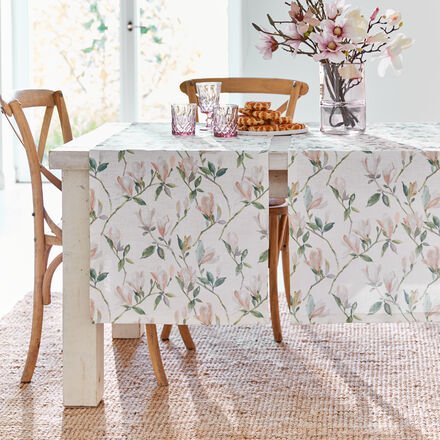Thumbnail - Tischläufer mit Magnolienmotiv, 50 x 140 cm, 55 % Leinen, 45 % Viskose, Maschinenwäsche 40 °C