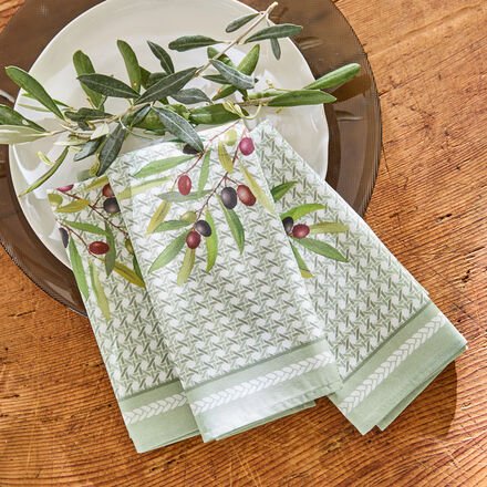 4er-Set Stoffservietten mit Olivenmotiv - pflegeleicht, langlebig, Fleckschutz, 100 % Baumwolle, 140 g/m², Grau, 40/40 c...