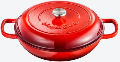 Hagen Grote Gusseisen-Bistropfanne, mit Deckel, 30 cm Ø, 3,5 l, Rot, Gusseisen, ofenfest bis 250 °C, spülmaschinenfest, ...