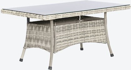 Geflecht-Tisch rechteckig mit aufgelegter Glasplatte, 90 x 160 x 76 cm