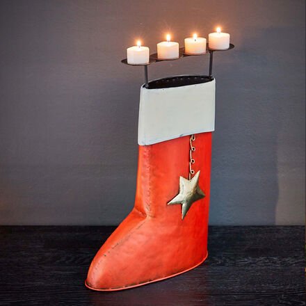 Kerzenhalter "Nikolausstiefel" - Metall, rot, Halterung für 4 Teelichter, L/B/H 31/10/40 cm