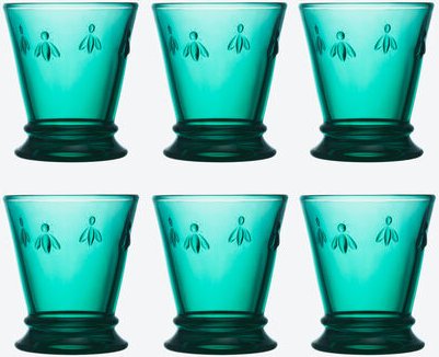 6er Set Wassergläser Bienen, Türkis, 10 cm hoch, 270 ml