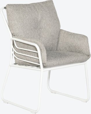 Outdoor-Gartenstuhl 60x62x92 cm - Alu-Gestell weiß, ergonomisch mit Armlehnen & Polster grau - UV-beständig, schnelltroc...